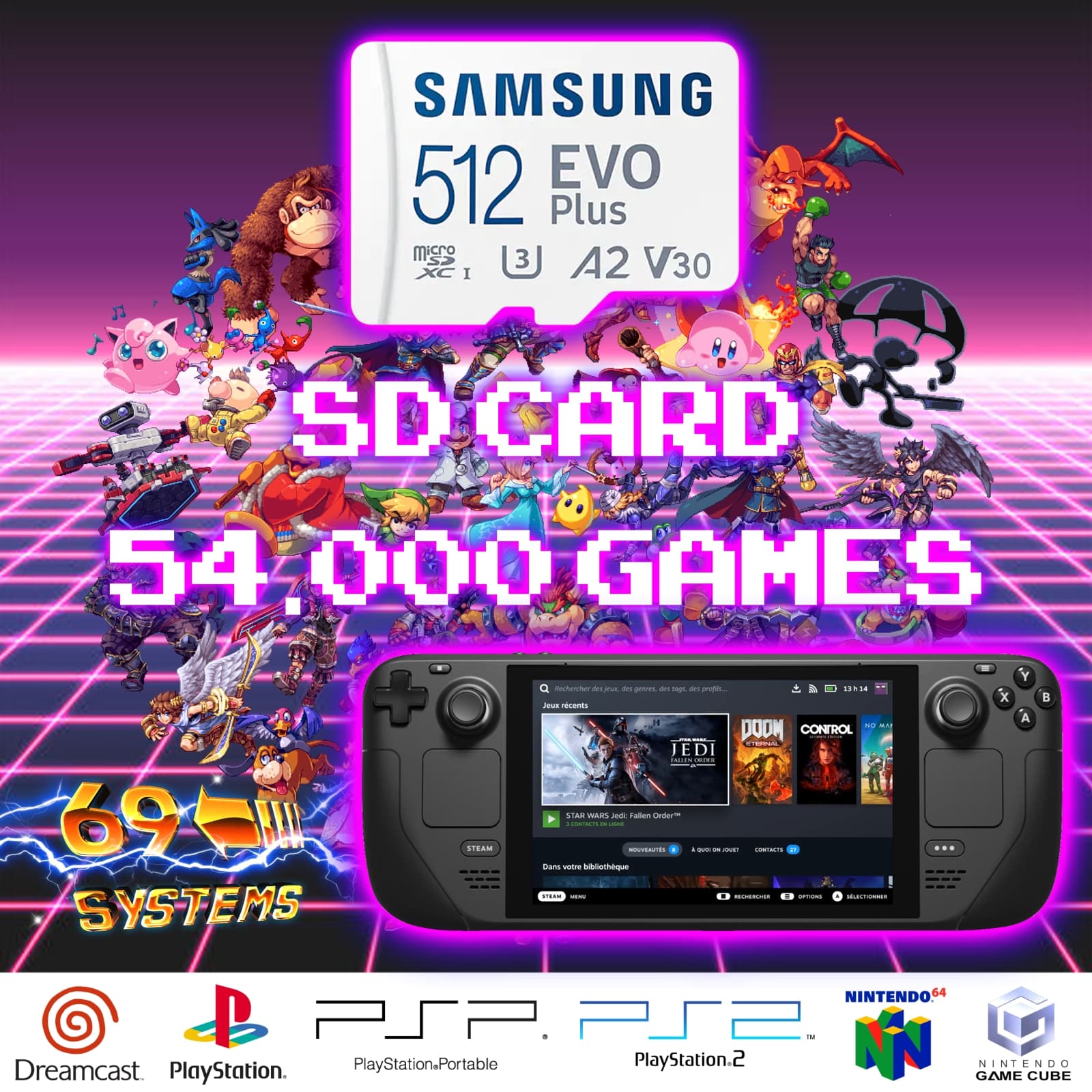 SD Card for Steam Deck with 54,000 Retro Games – ☆ Retrogaming Console ☆  75.000 games inside one retro console ! ☆